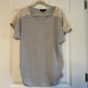 ACG size Large striped ruched top with crochet detail on shoulders